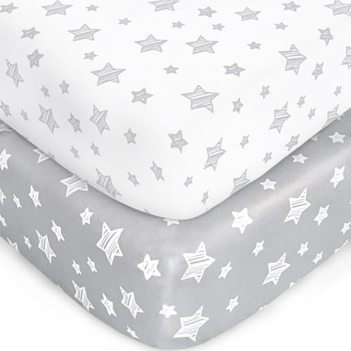 Crib Sheets 2-Pack, Fitted, Grey & White, Breathable