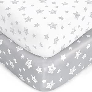 Crib Sheets for Boys or Girls 2 Pack, Fitted Crib Sheet for Standard Size Crib and Toddler Mattresses, Grey & White