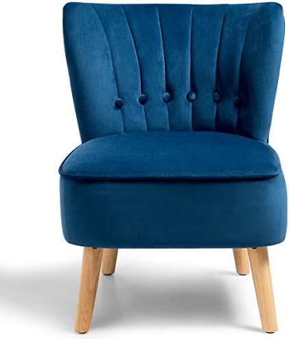 COSTWAY Velvet Accent Chair, Armless Side Dining Chair with Non-slip Pads, Modern Fabric Upholstered Padded Occasional Wingback Leisure Chair for Dressing, Lounge, Kitchen and Office (Blue)