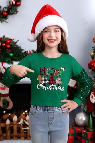 Image of BesserBay Girls Christmas Sequin Shirt Patchwork Long Sleeve Crop Tops 6-14 Years