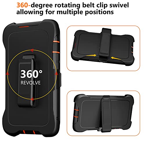 Case For Iphone 13 Pro Max Case 6.7" Belt-Clip Kickstand Holster With 2 Screen Protector + 2 Camera Lens Protector,Full Body Heavy Duty Military Grade Drop Protection Cover (Black Orange+Clip) #TOP4