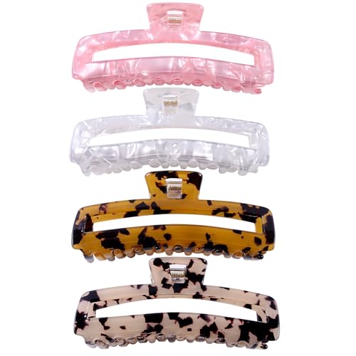 Jayongnee Acrylic Rectangle Big Hair Claw Clips French Tortoiseshell 4Pcs