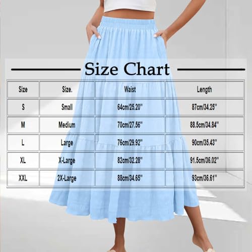 Lmdudan Cotton Linen Skirt for Women Elegant Smock Layered Tiered Maxi Skirt High Waisted A Line Flowy Skirts with Pockets3