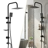Ezwaasu Set completo per doccia con asta doccia regolabile in altezza, in acciaio inox, 92 cm e 20 cm, doccia a pioggia in acciaio inox, installazione divisa, set doccia nero