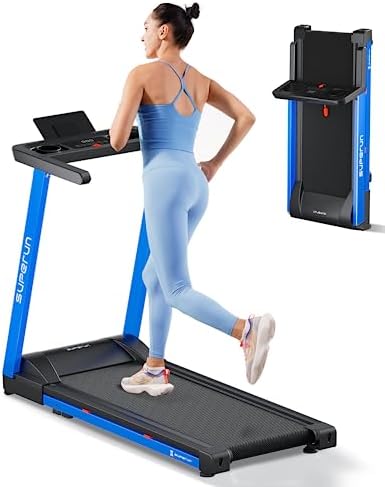Superun Folding Treadmills for Home, 3.0HP Foldable Treadmill with 300 lb Capacity, Portable Compact Treadmill, 12 Programs Built into Pitpat
