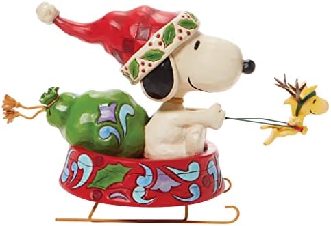 Enesco Peanuts by Jim Shore Santa Snoopy in a Dog Bowl Sled Figurine, 5.5 Inch, Multicolor