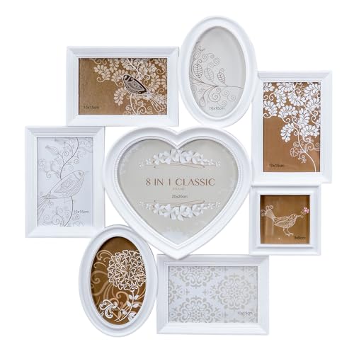 Levandeo Cadre Photo En Forme De Cœur Blanc 8 Photos Style Shabby Chic Collage Pour Mariage Saint-Valentin Couple 48 X 49 Cm