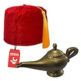 Nicky Bigs Novelties Morph Red Fez Hat Cap And Genie Magic Wish Lamp Costume Set Kit Adjustable Size
