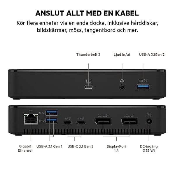 Belkin Thunderbolt 3 Dock Plus med 79 cm Thunderbolt 3-kabel (Thunderbolt-docka för macOS och Windows) dubbla 4K vid 60 Hz, 40 Gbit/s överföringshastighet, 60 W uppströms laddning