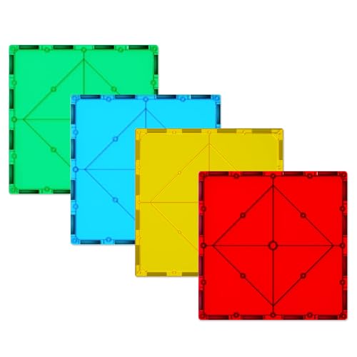 Large Magnetic Tiles Set 4 Piece Square Shape Building Blocks for STEM Learning & Fun Kit for Kids, Educational Playset for Boys & Girls 3+, Construction Toy Magnetic Tiles Square Only, Expansion Set