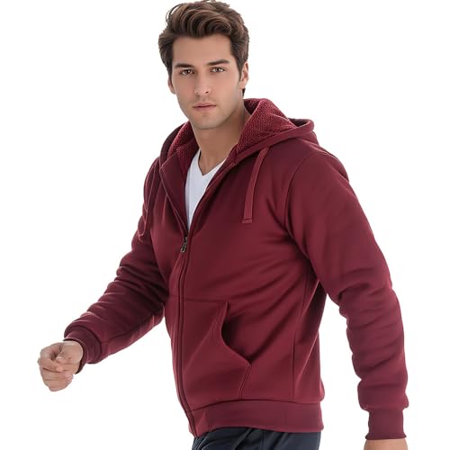 Image of MINANUO Zip Up Hoodie Men Warm Heavyweight Sherpa Lined Fleece Hoody Jacket Winter Coats