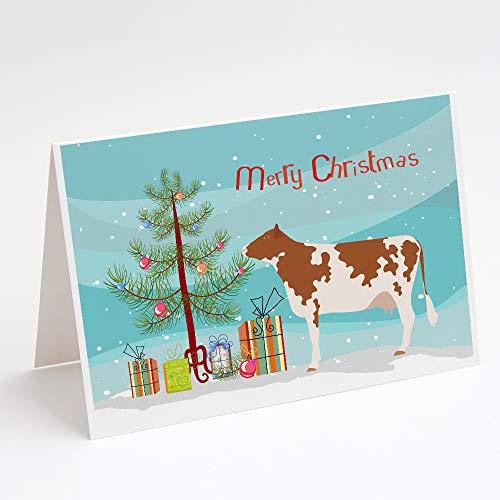 Caroline's Treasures BB9194GCA7P Ayrshire Cow Christmas Greeting Cards and Envelopes Pack of 8, Teal Blank Cards with Envelopes Whimsical A7 Size 5x7 Blank Note Cards