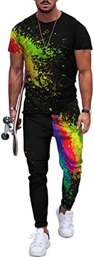 EAFANA Men's 2 Piece Set Tracksuit 3D Floral Graphic T Shirt and Pants Muscle Fitness Outfits EM179-6-M