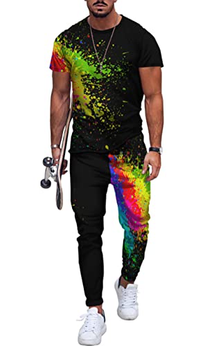 Eafana Men's 2 Piece Set Tracksuit 3D Floral Graphic T Shirt And Pants Muscle Fitness Outfits Em179-6-M #TOP3