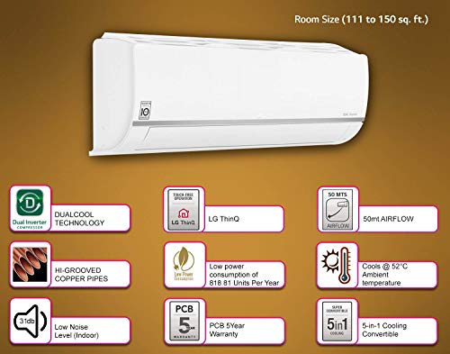 Image of LG 1.5 Ton 5 Star Wi-Fi Inverter Split AC (Copper, Convertible 5-in-1 Cooling, Anti-Allergy Filter, 2021 Model, MS-Q18SWZD, White)