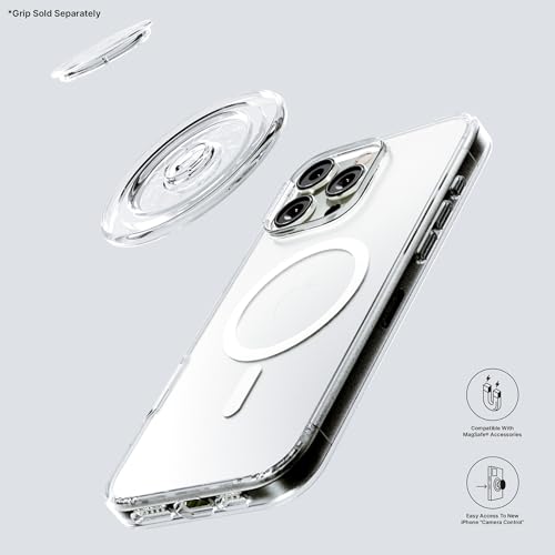 Image of POPSOCKETS Polycarbonate iPhone 16 Pro Max Clear Case Compatible with Magsafe, Phone Case for iPhone 16 Pro Max, Wireless Charging Compatible - Clear