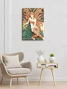 999Store Wooden Stretched Framed painting wall hanging paintings for living room mural bedroom Lady Sitting Fish Wall frames canvas modern stylish decor home ( Canvas 18X30 Inches Strectched Canvas) FLP18300462