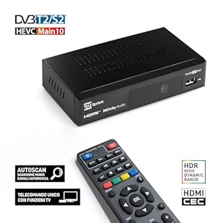 Tele System Decoder Digitale Terrestre e Satellitare 2025 TS4020 PRO, DVB-T/T2 e DVB-S/S2 HEVC HD HDR10 HLG, Decoder TV con Telecomando Unico per ricevitore e TV. USB Media Player.