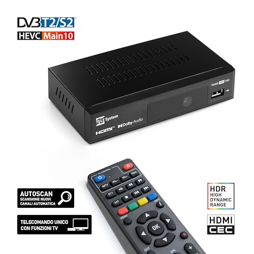 Tele System 2024 TS4020 PRO Digitaler terrestrischer und Satelliten-Decoder, DVB-T/T2 und DVB-S/S2 HEVC HD HDR10 HLG, Einzelfernbedienung