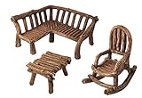 GlitZGlam Miniature Fairy Garden Furniture 3-Piece: Rustic Wood Bench, Rocking Chair and Miniature Table for The Garden Fairies