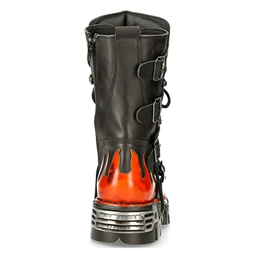 New Rock 591-S1 Men's Boots Red Flame Metallic Black Leather Goth Punk Biker Fashion 3 #TOP6