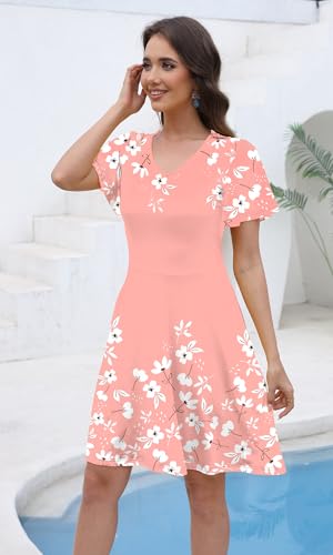 Image of COSSEN Women's Summer Casual T Shirt Dress with Pockets - Short Sleeve V Neck Flowy Loose A-Line Sundress Vacation