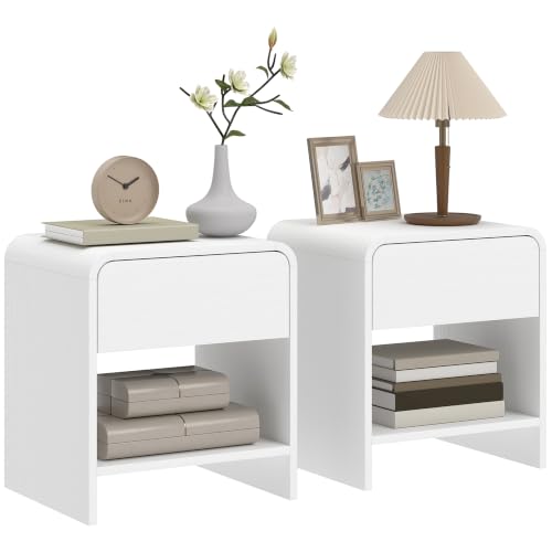 HOMCOM Juego de 2 Mesitas de Noche Nórdicas con Cajón, 40x35x45 cm, Blanco