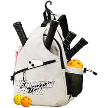 Warping Point Pickleball Bag, Adjustable Large Capacity Pickleball Crossbody Backpack for Women Men, Sling Padel Bag Hold 2 to 4 Paddles with Multiple Compartments, Wet & Safety Pocket Fence Hook