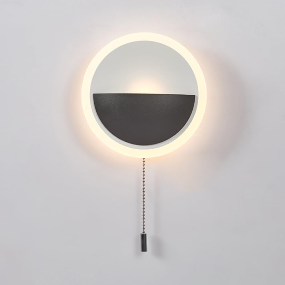 3000K Warm White Wall Light Fixtures Creative Round Wall Lamp with Pull Switch Modern LED Wall Sconces Hardwired Indoor Wall Mounted Lamp for Living Room Hotel Bedroom Bedside
