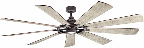 KICHLER Ventilador de techo Gentry LED de 85 pulgadas en zinc desgastado con cuchillas reversibles, extra grande
