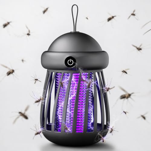 Electric Bug Zapper Indoor & Outdoor, 2500V High Powered Mosquito Killer with Safety Grid, Portable Rechargeable Fly Trap for Home Kitchen, Bedroom, Deck, Non-Toxic UV Insect Light Zapper,Grey