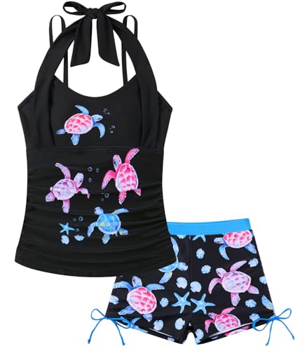 Image of Girls Tankini Swimsuit 2 Piece Halterneck Bathing Suit for Teens Size 7-16