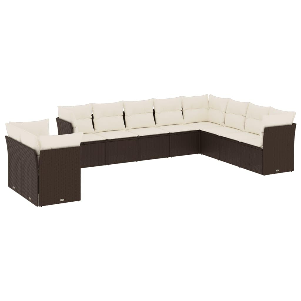 Zestaw Sofas Ogród 10-częściowy sztuczny rattan, brązowy | Modułowa konstrukcja, zdejmowane grube poduszki, niskie koszty utrzymania, odporne na warunki atmosferyczne