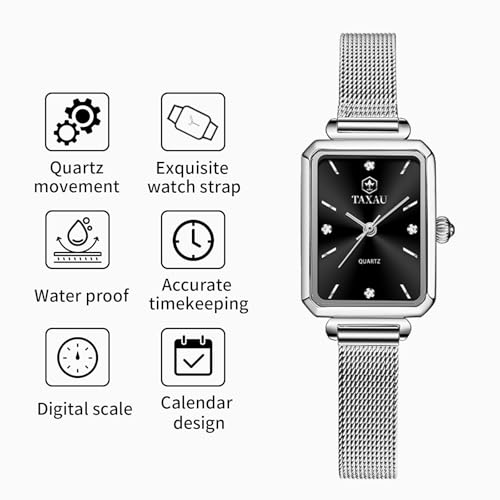 Silver Watch for Women Stainless Steel Waterproof Womens Watch for Small Wrists Analog Quartz Ladies Square Watches Ladies Watches with Date2