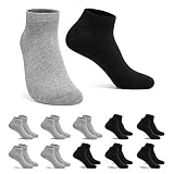 FALARY Sneaker Socken Damen Herren 35-38 Schwarz Grau Sneakersocken Kurze 10 Paar Baumwolle Atmungsaktive Halbsocken Unisex