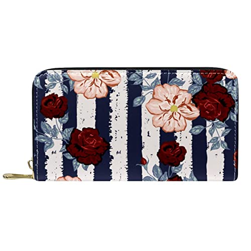 Portafoglio con cerniera floreale a floreali Multicolore in classico righe lungo pelle