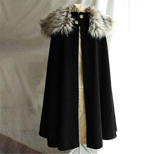 Forros Polares Hombre - Blusa Superior de Traje de espectáculo de Invierno de Capa Larga con Cuello de Capa de para Hombre (Black, S)
