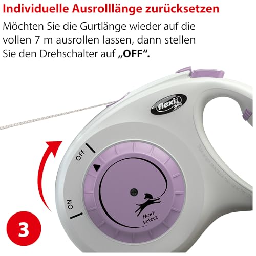 flexi® Select M Gurt 0-7 m grau/lila, Roll-Leine für Hunde bis 25 kg