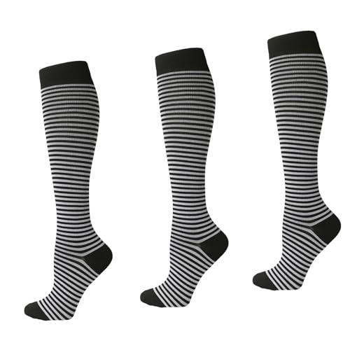 Image of 3 Pairs Compression Socks for Women 15-20 mmHg, Circulation Support for Nurses Pregnancy Running Hiking, Varicose Veins, Travel Flight