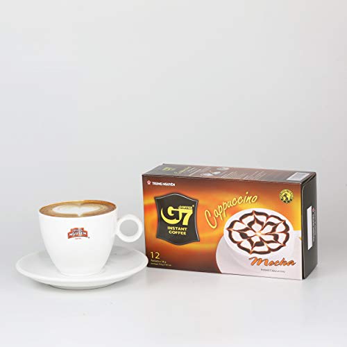 Trung Nguyen G7 Cappucino Mocha Instant Coffee For Energy Boost - Rich Cocoa Aroma, Thick & Soft Foam Milk - Strong And Pure Vietnamese Instant Coffee (12 Sticks/Box) #TOP4