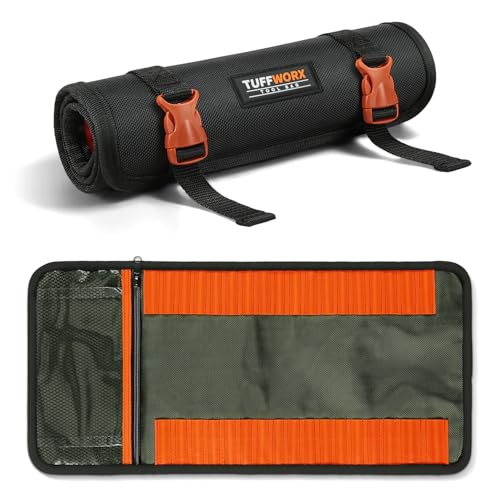 TUFFWORX Werkzeugtasche, Rollbare Werkzeugtasche mit Schnellverschlüssen, Robustes Nylon, Schwarz-Orange