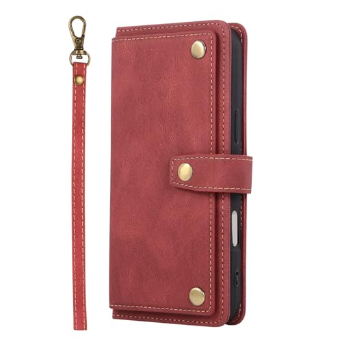 Étui iPhone 16 Plus rouge multi-cartes anti-rayures à rabat magnétique robuste