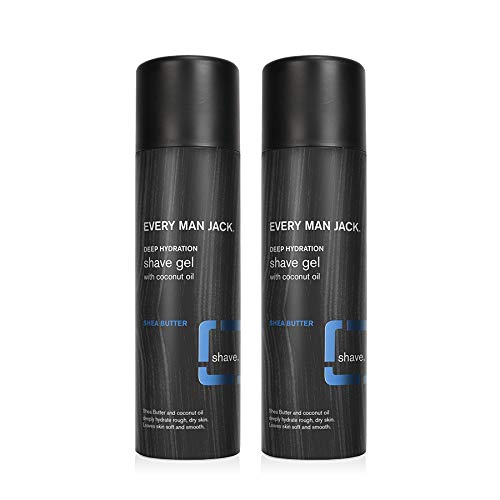Every Man Jack Shave Gel - Shea Butter | 7-ounce Twin Pack - 2 Cans Included | Naturally Derived, Parabens-free, Pthalate-free, Dye-free, and Certified Cruelty Free