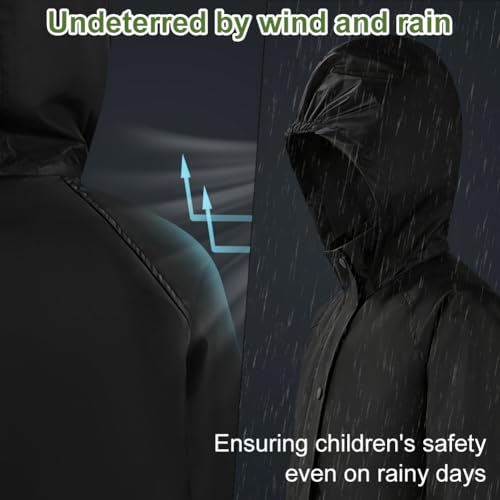 BSBUY Kinder Regenjacke Jungen Wasserdicht Winddicht Regenjacke mit Taschen Reflektierende Jacke Mädchen Faltbar Regenkleidung mit Kapuze Ultraleichte Regenbekleidung für Outdoor Schule(Schwarz,140cm)