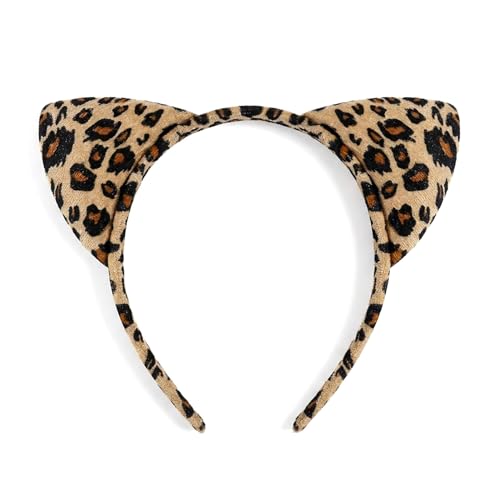 SGETHCH One-Size Leopard Ears Soft Fluffy Leopard Ears Headband Beautiful Pattern Print Cat Ear Lightweight and Comfortable Animal Ear for Halloween Cosplay Christmas Party and Daily Styling