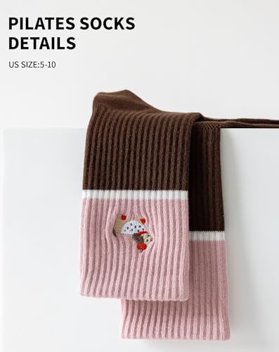 Image of Yawlsow Pilates Grip Socks for Women Yoga Grippy Socks Cute Barre Non Skid Athletic Crew Sticky Sock Workout Hospital