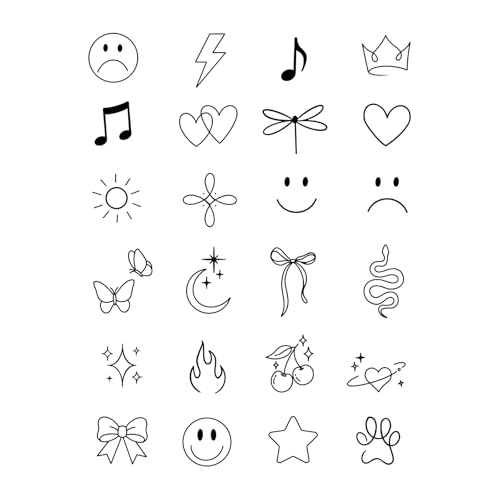 WEEKINK Hand Tattoo Temporary Tattoo for Women – Cute Tiny Tattoo Heart Bow Smiley Face Sheet, Long Lasting 1–2 Weeks Semi-Permanent Tattoo, Minimalist Fine Line Girly Fake Tattoo for Fingers & Wrist