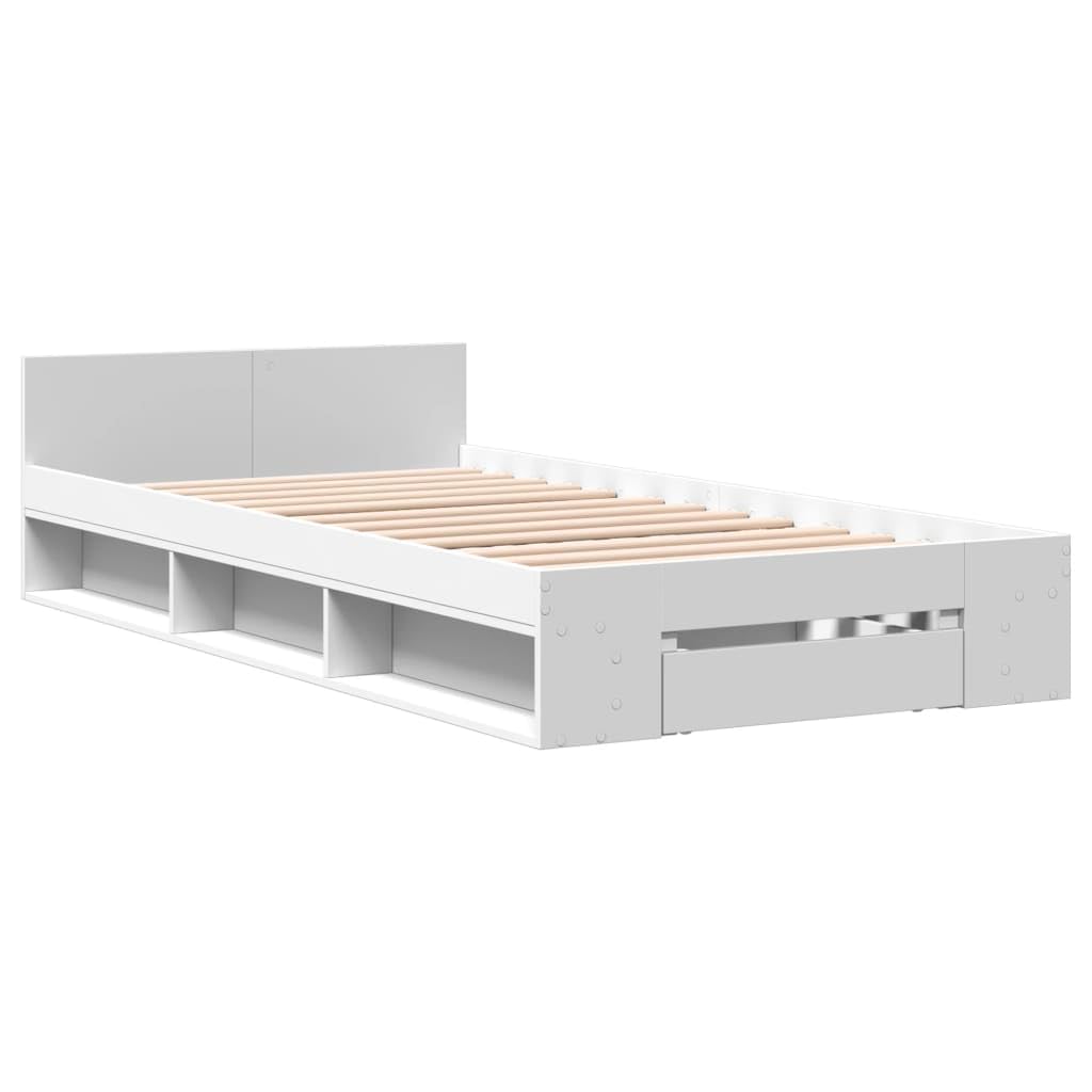 vidaXL Cama con cajón Madera de ingeniería Blanca 90x190 cm, Cama, Cama con almacenaje, Estructura de Cama Individual, Cama Individual