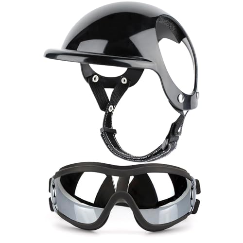 Casque Et Lunettes pour Chien - Casque Sécurité Réglable Respirant avec Lunettes pour Petits Chiens - Protection Oculaire pour Animal Domestique pour...