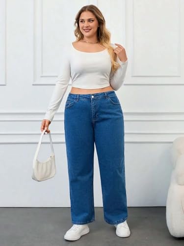 Image of KOTTY Plus Size Women's High Waist Straight Denim Jeans Comfortable Wear for Work Casual Use